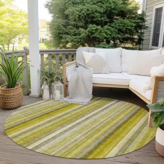 Gold Round Striped Washable Non Skid Indoor Outdoor Area Rug Photo 8