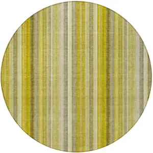 Photo of 8' Round Gold Round Striped Washable Non Skid Indoor Outdoor Area Rug
