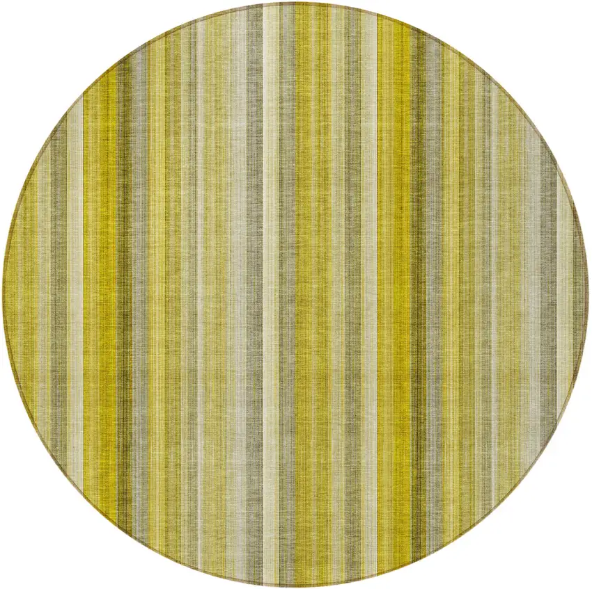 8' Round Gold Round Striped Washable Non Skid Indoor Outdoor Area Rug Photo 5