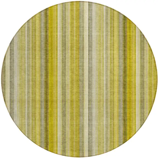 Gold Round Striped Washable Non Skid Indoor Outdoor Area Rug Photo 2