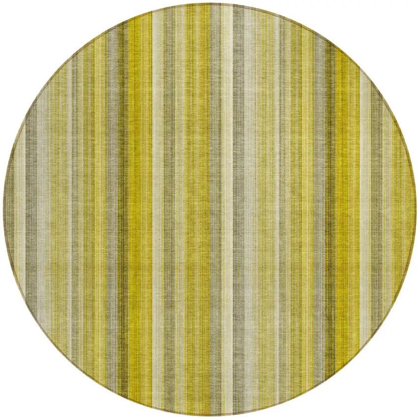 Gold Round Striped Washable Non Skid Indoor Outdoor Area Rug Photo 2