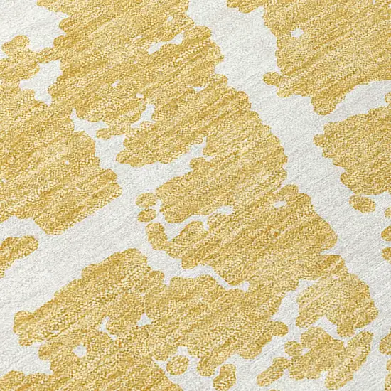Gold and White Round Abstract Washable Non Skid Indoor Outdoor Area Rug Photo 8