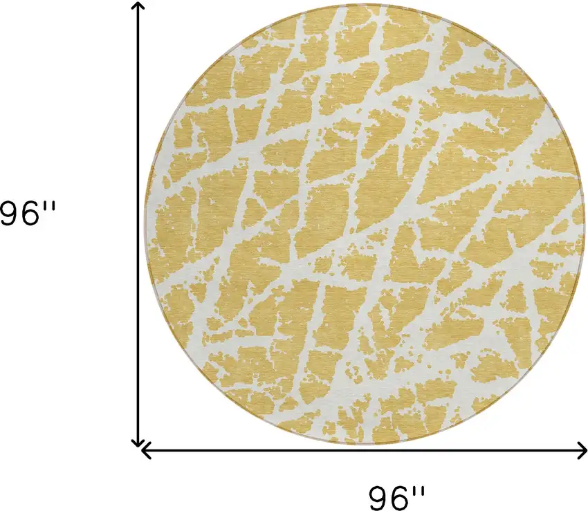 8' Round Gold and White Round Abstract Washable Non Skid Indoor Outdoor Area Rug Photo 3