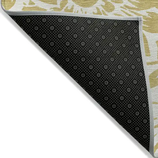 Gold and White Round Floral Washable Non Skid Indoor Outdoor Area Rug Photo 3