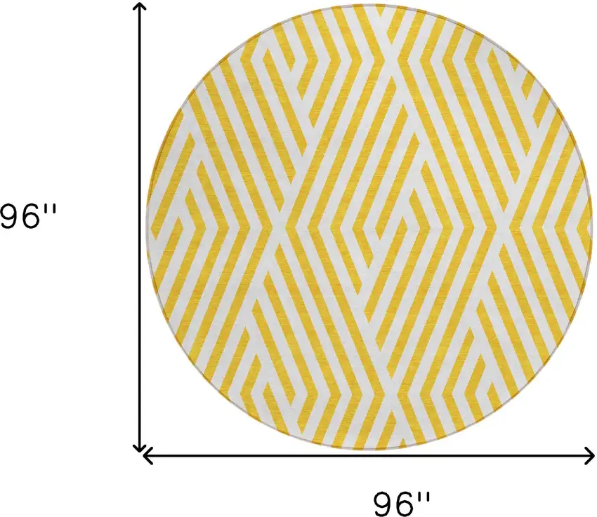 Gold and White Round Geometric Washable Non Skid Indoor Outdoor Area Rug Photo 3