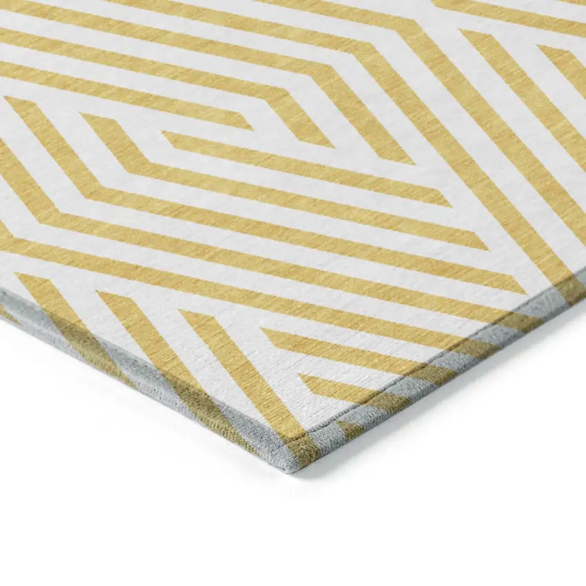 Gold and White Round Geometric Washable Non Skid Indoor Outdoor Area Rug Photo 7
