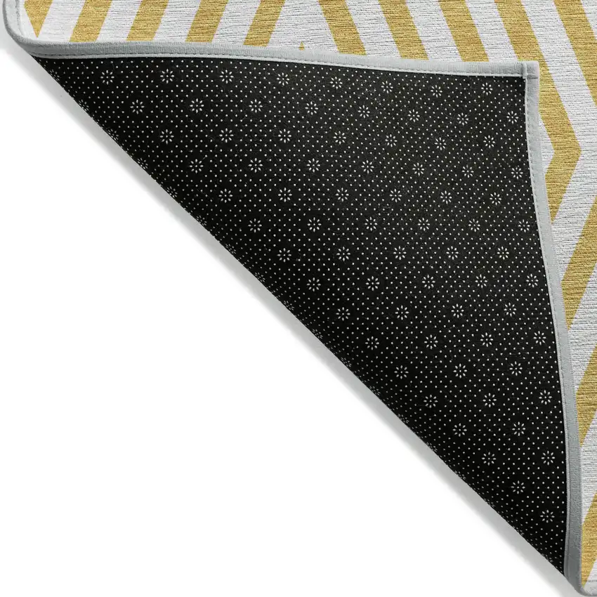 Gold and White Round Geometric Washable Non Skid Indoor Outdoor Area Rug Photo 6