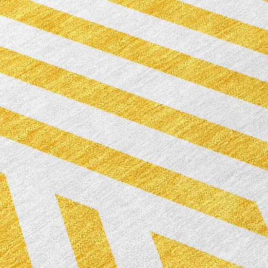 Gold and White Round Geometric Washable Non Skid Indoor Outdoor Area Rug Photo 8