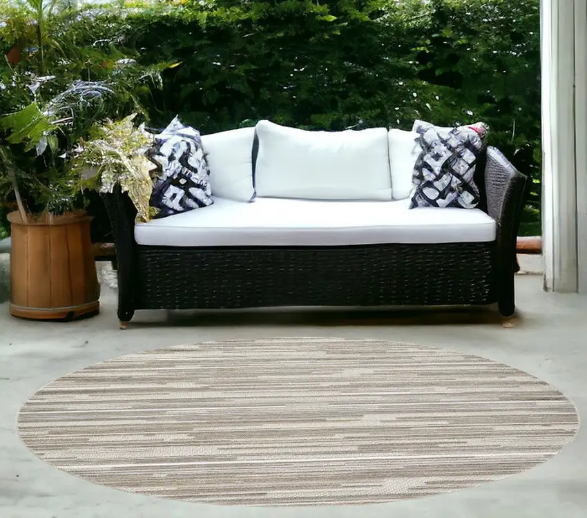Gray Round Abstract Stain Resistant Indoor Outdoor Area Rug Photo 1