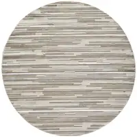 Photo of 8' Round Gray Abstract Striped Indoor Outdoor Area Rug