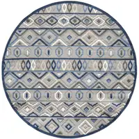Photo of 8' Round Gray Blue Aztec Pattern Indoor Outdoor Area Rug