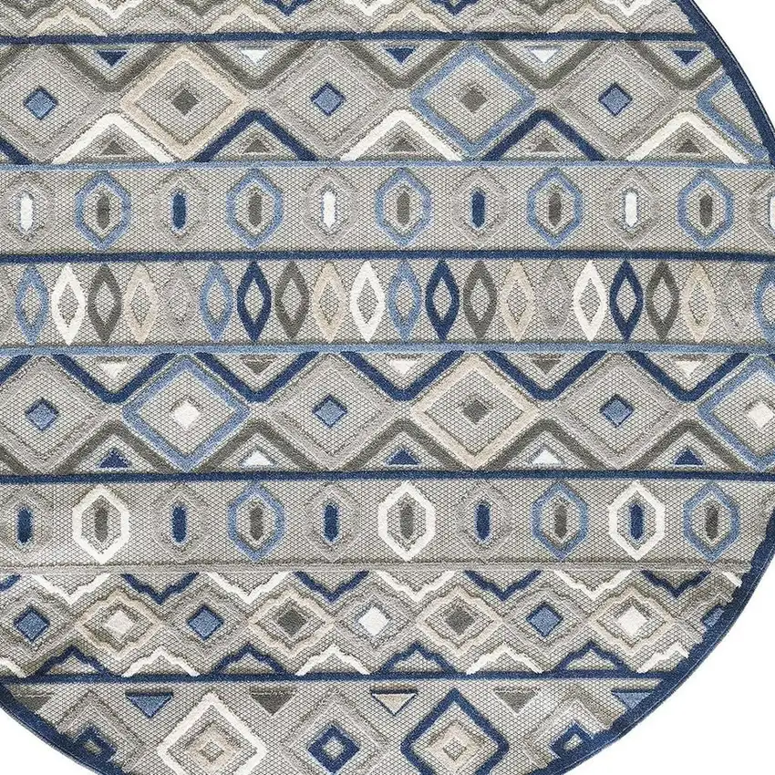Blue And Gray Round Abstract Stain Resistant Indoor Outdoor Area Rug Photo 4