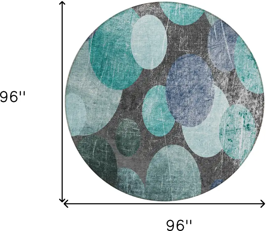 8' Round Gray Blue and Purple Round Abstract Washable Non Skid Indoor Outdoor Area Rug Photo 3