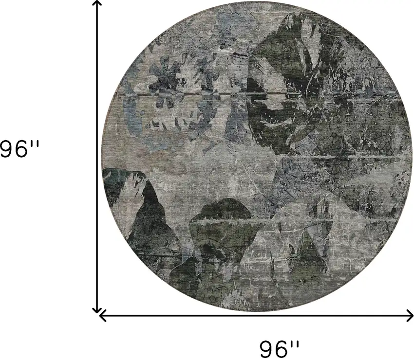 Gray Dark Green and Black Round Floral Washable Non Skid Indoor Outdoor Area Rug Photo 3