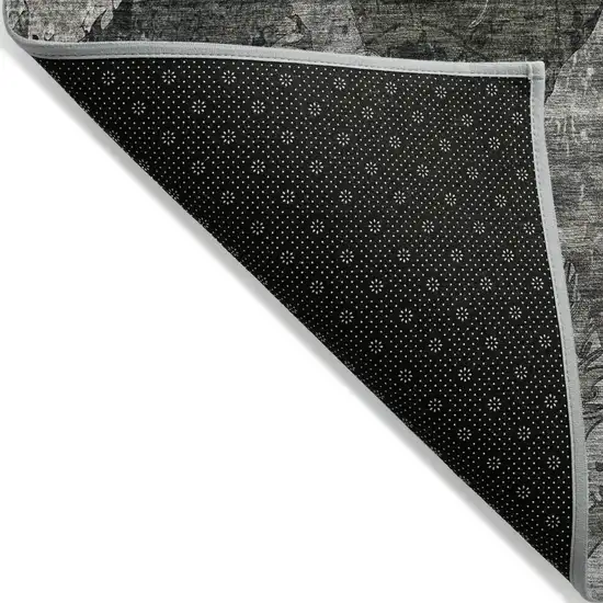Gray Dark Green and Black Round Floral Washable Non Skid Indoor Outdoor Area Rug Photo 6