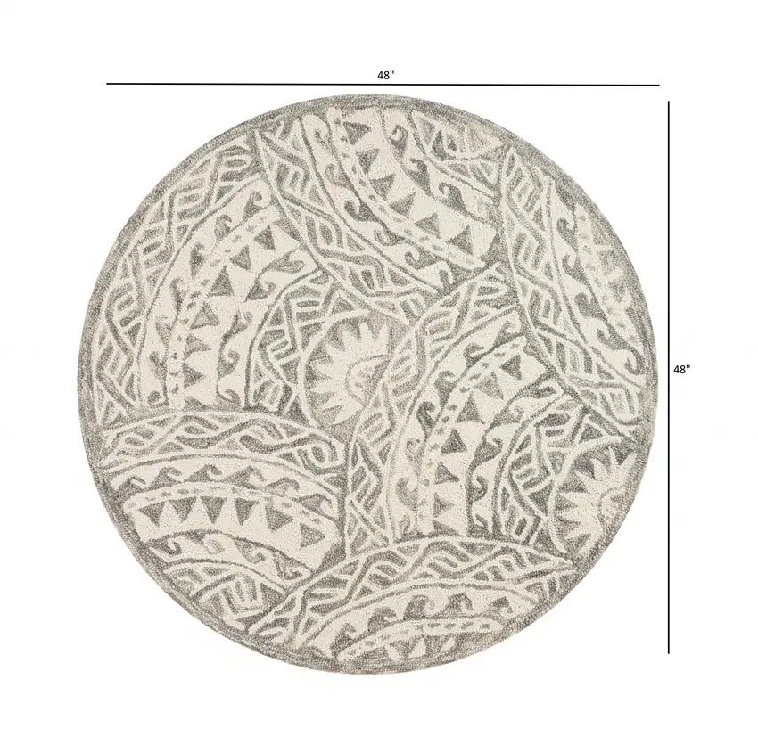 4' Round Gray Decorative Waves Area Rug Photo 7