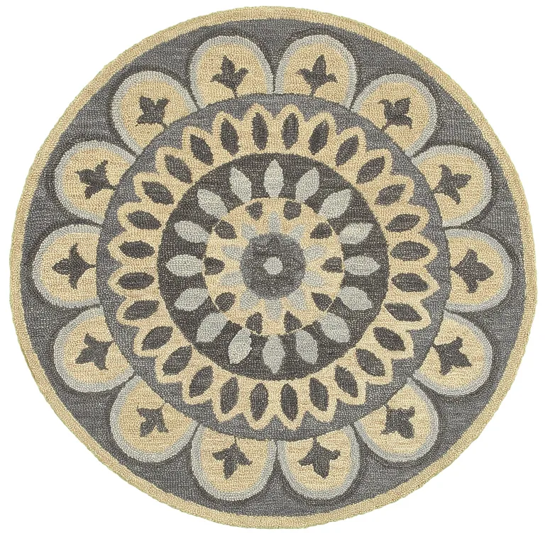 4' Round Gray Floral Bloom Area Rug Photo 1