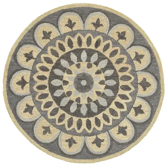 4' Round Gray Floral Bloom Area Rug Photo 1