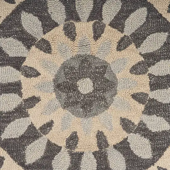 4' Round Gray Floral Bloom Area Rug Photo 2