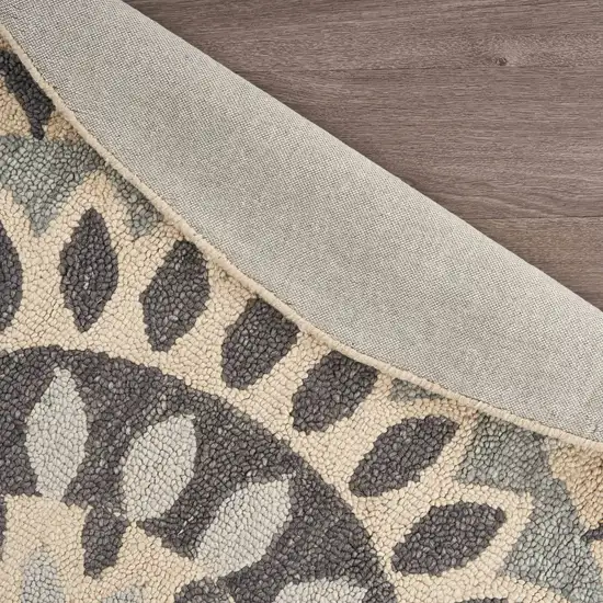 4' Round Gray Floral Bloom Area Rug Photo 4