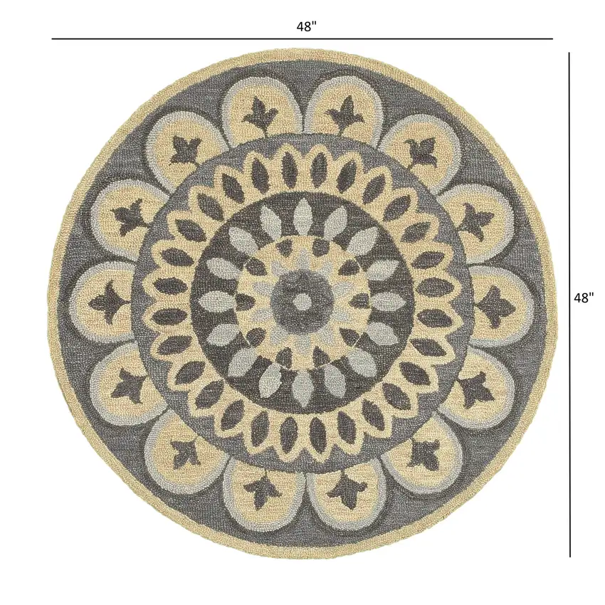 4' Round Gray Floral Bloom Area Rug Photo 6
