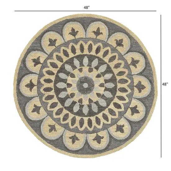4' Round Gray Floral Bloom Area Rug Photo 6