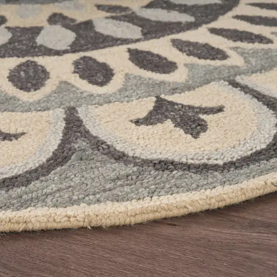 4' Round Gray Floral Bloom Area Rug Photo 3