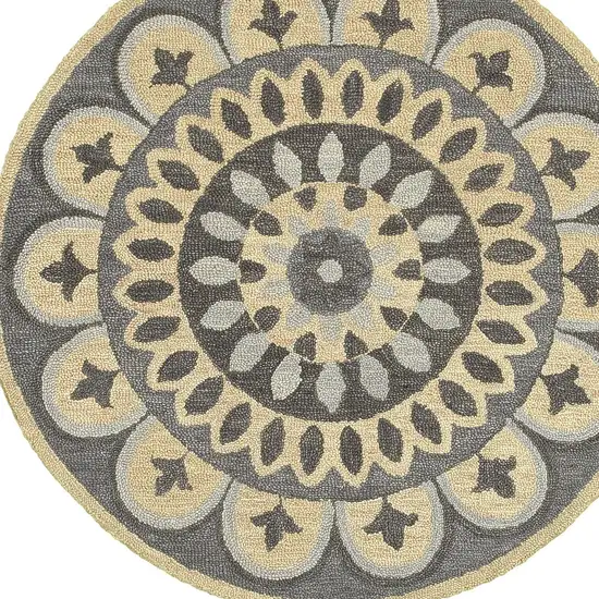 4' Round Gray Floral Bloom Area Rug Photo 11