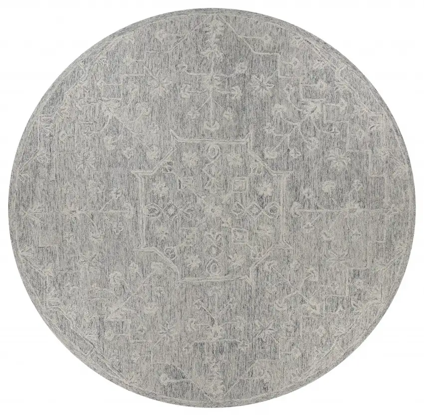 8' Round Gray Floral Finesse Area Rug Photo 1