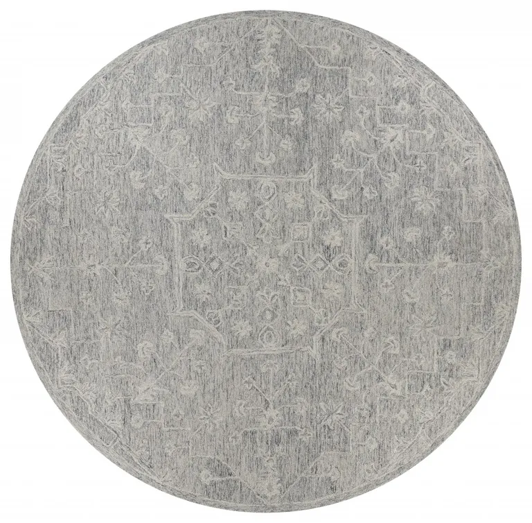 8' Round Gray Floral Finesse Area Rug Photo 1
