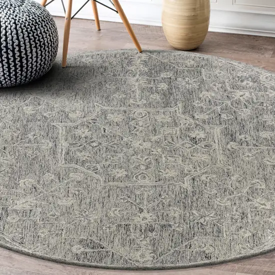 8' Round Gray Floral Finesse Area Rug Photo 7