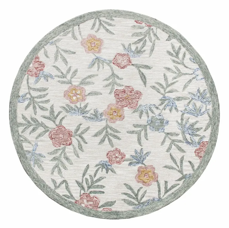 4' Round Gray Floral Traditional Area Rug Photo 1