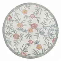 Photo of 4' Round Gray Floral Traditional Area Rug