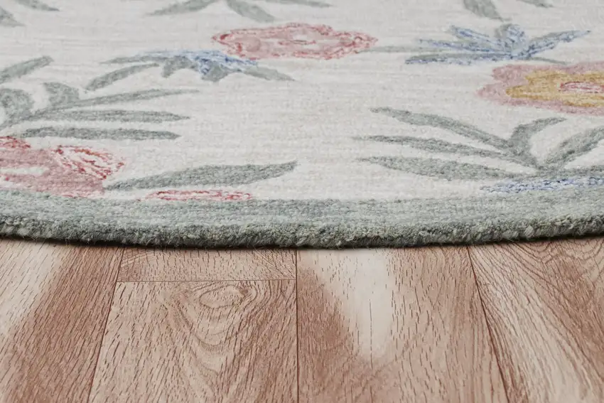 4' Round Gray Floral Traditional Area Rug Photo 4