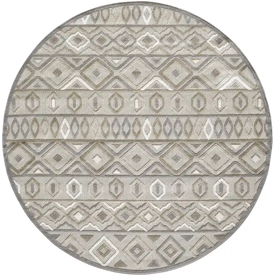 8' Round Gray Ivory Aztec Pattern Indoor Outdoor Area Rug Photo 1