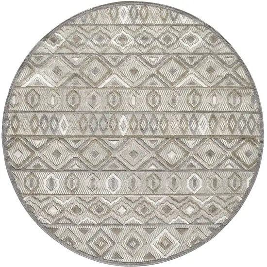8' Round Gray Ivory Aztec Pattern Indoor Outdoor Area Rug Photo 3