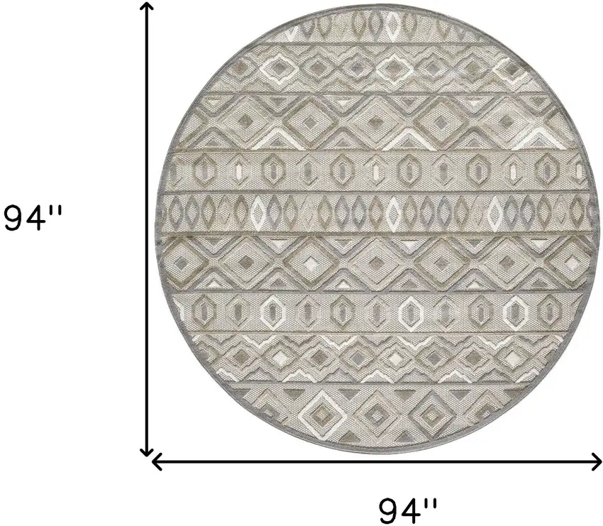 8' Round Gray Ivory Aztec Pattern Indoor Outdoor Area Rug Photo 4