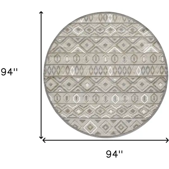 8' Round Gray Ivory Aztec Pattern Indoor Outdoor Area Rug Photo 4
