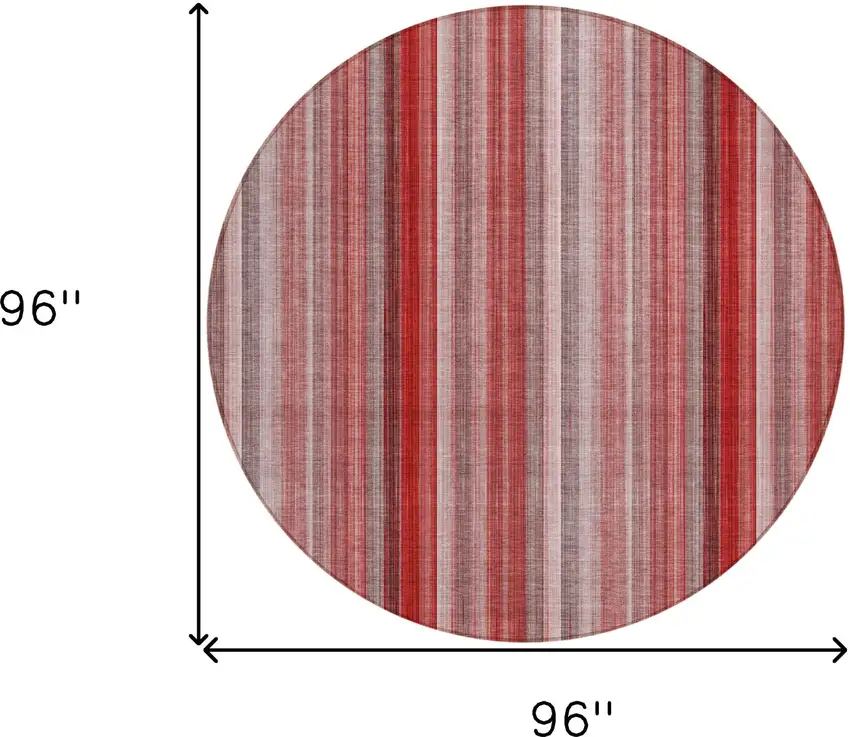 8' Round Gray Pink and Red Round Striped Washable Non Skid Indoor Outdoor Area Rug Photo 3