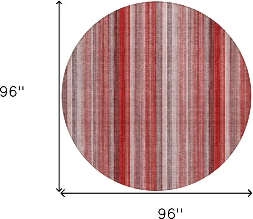 8' Round Gray Pink and Red Round Striped Washable Non Skid Indoor Outdoor Area Rug Photo 3