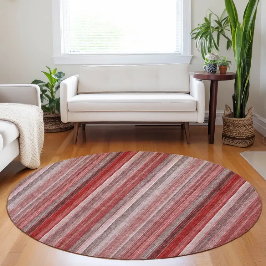 Gray Pink and Red Round Striped Washable Non Skid Indoor Outdoor Area Rug Photo 9