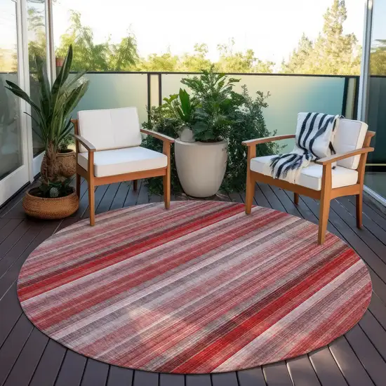 Gray Pink and Red Round Striped Washable Non Skid Indoor Outdoor Area Rug Photo 8