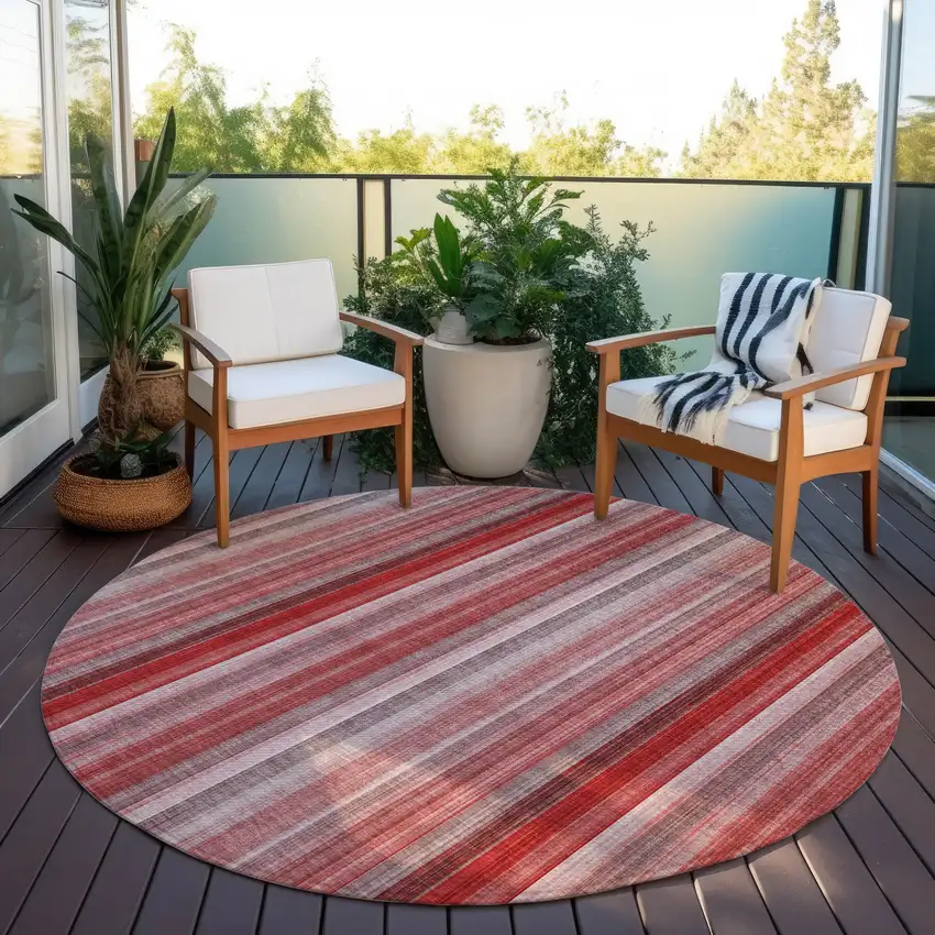 Gray Pink and Red Round Striped Washable Non Skid Indoor Outdoor Area Rug Photo 8