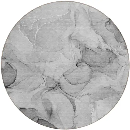 8' Round Gray Round Abstract Washable Non Skid Indoor Outdoor Area Rug Photo 2