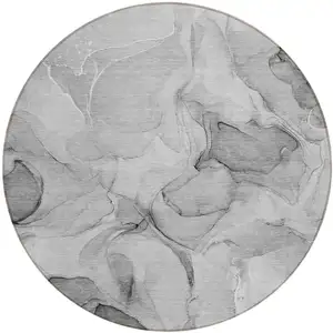 Photo of 8' Round Gray Round Abstract Washable Non Skid Indoor Outdoor Area Rug