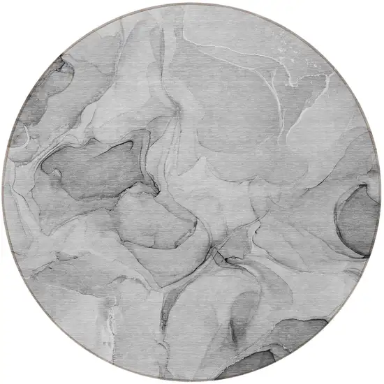 8' Round Gray Round Abstract Washable Non Skid Indoor Outdoor Area Rug Photo 5