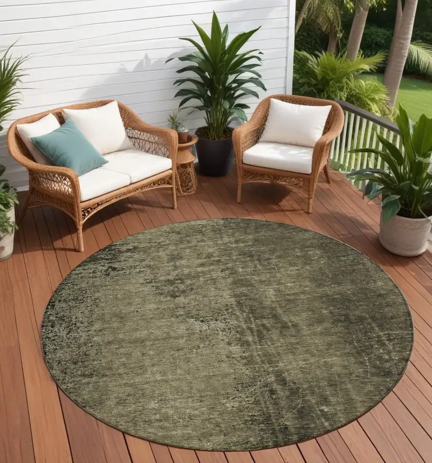 Gray Round Abstract Washable Non Skid Indoor Outdoor Area Rug Photo 1