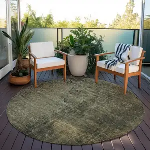 Photo of 8' Round Gray Round Abstract Washable Non Skid Indoor Outdoor Area Rug