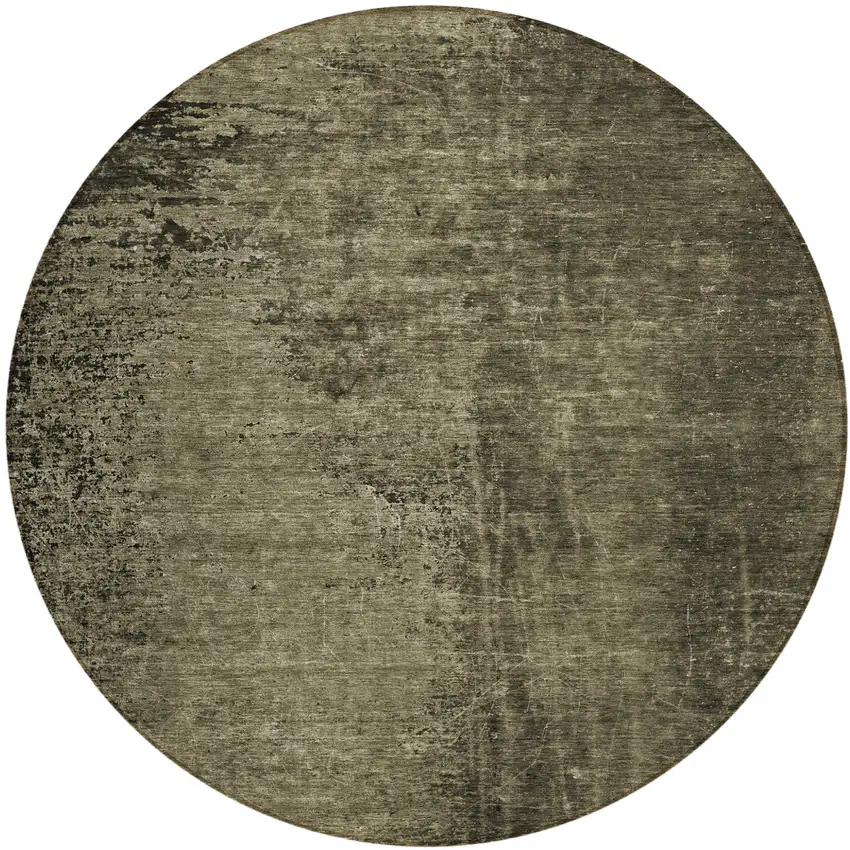 Gray Round Abstract Washable Non Skid Indoor Outdoor Area Rug Photo 2