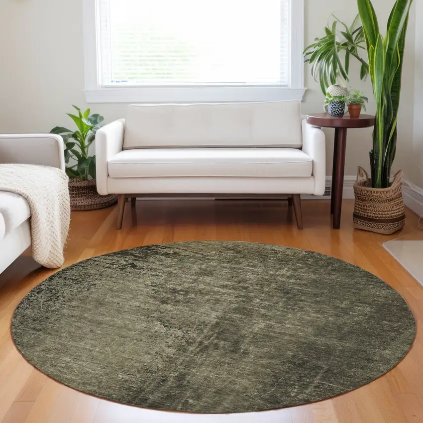 Gray Round Abstract Washable Non Skid Indoor Outdoor Area Rug Photo 9